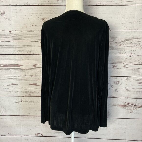 Chicos Travelers XL 16 Top Black Metallic Long Sleeves Tiers Stretch Womens - Picture 3 of 8